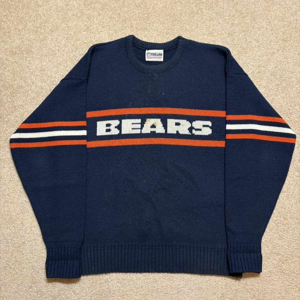 Vtg Chicago Bears Sweater Cliff Engle Ditka Large Blue NFL Pro Line Crewneck 80s